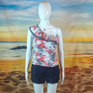 Rewind Ruffled One Shoulder Shorts Romper size Small